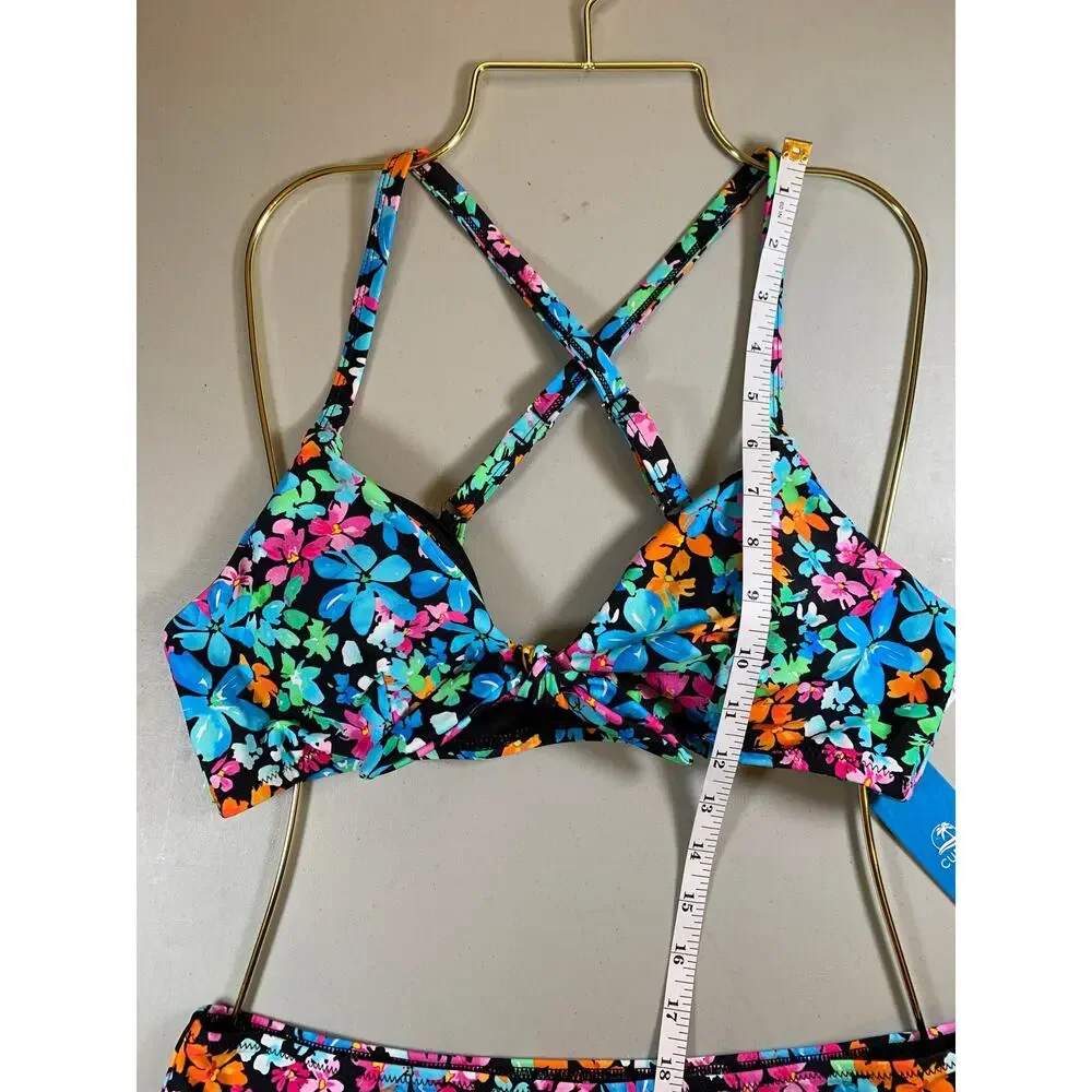 NWT Floral Multicolor Cupshe Bikini Size Medium w/ Crisscross Back - Picture 4 of 10